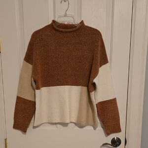 Pink Lily Brown and Cream Turtleneck Sweater
